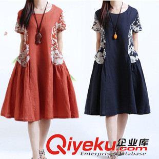 亞麻/棉麻長裙/拖地裙 2015夏季新款森系文藝范盤扣繡花小清新棉麻背心長款連衣裙