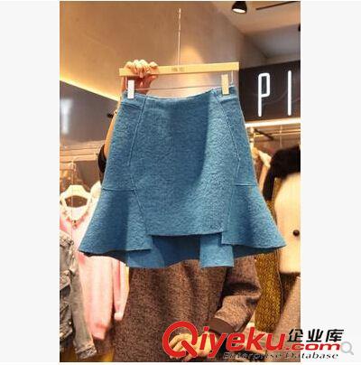 亞麻/棉麻半身裙 2014冬新款韓國(guó)代購(gòu)女裝荷葉邊不規(guī)則短裙顯瘦韓版半身裙毛呢短裙原始圖片2