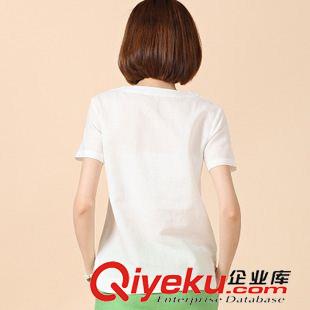 亞麻/棉麻T恤/襯衣/背心 棉麻森女系女式圓領短袖純色棉麻T恤 森女女裝批發原始圖片2