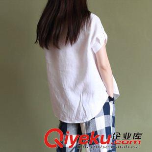 亞麻/棉麻T恤/襯衣/背心 女式襯衫原創(chuàng)棉麻服飾 文藝女裝夏款短袖襯衣女襯衣原始圖片2