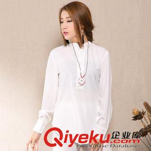 亞麻/棉麻T恤/襯衣/背心 素雅純色 秋季中國民族風女裝襯衫中式改良唐裝立領(lǐng)長袖上衣原始圖片2