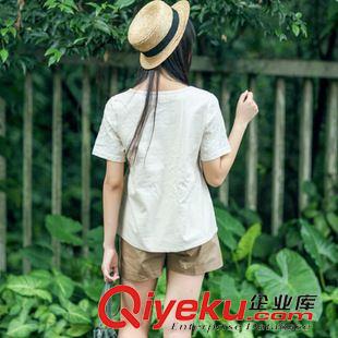 亞麻/棉麻T恤/襯衣/背心 森女文藝范2015夏季新款圓領(lǐng)刺繡小碎花棉麻襯衫上衣原始圖片3