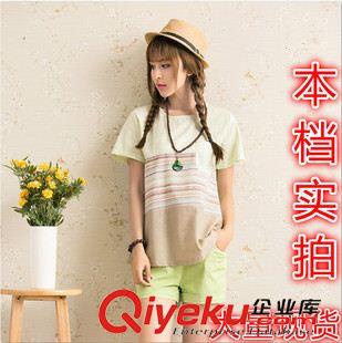 亞麻/棉麻T恤/襯衣/背心 外貿(mào)直供2015夏季新款大碼女裝寬松苧麻料t恤短袖拼接棉麻原始圖片3