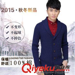 第七波 2015秋裝新品男士針織衫開衫外套男士毛衣韓版V領修身純棉毛線衣