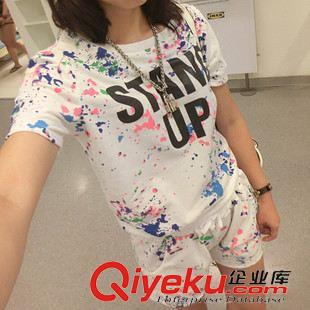 夏裝休閑套裝 歐洲站加肥加大碼女裝胖MM夏裝套裝 胖妹妹顯瘦韓版短褲T恤