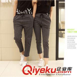 7月4期新品 2015夏裝男女新款短袖T恤套裝韓國條紋九分褲學生休閑套裝潮