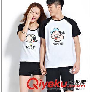 五月3期新品 情侶裝夏季新款韓版時(shí)尚大力水手卡通男女短袖t 恤短褲沙灘裝套裝原始圖片3