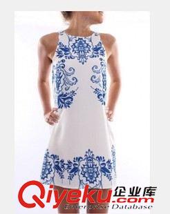 5月2期新品 速賣通Ebay外貿歐美女士無袖圓領印花雪紡連衣裙原始圖片3