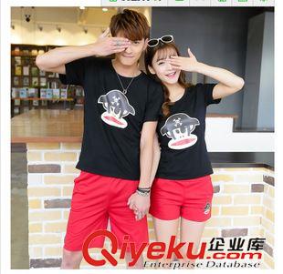 5月1期新品 2015夏季情侶裝韓版男女圓領(lǐng)短袖T恤+情侶衫短褲套裝一件代發(fā)原始圖片3