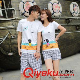5月1期新品 2015夏新款韓版情侶裝海邊蜜月服男女短袖t恤沙灘短褲兩件套套裝原始圖片3