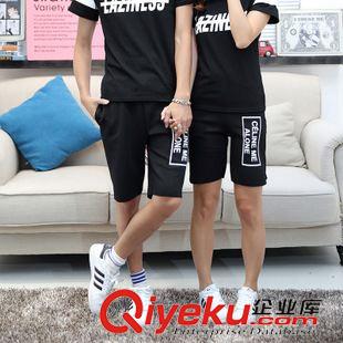 4月11期新品 韓國東大門情侶裝2015夏季字母印花松緊腰五分褲男女直筒短褲潮原始圖片2