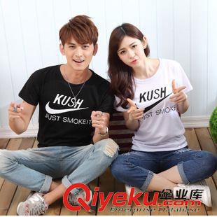4月7期新品 2015夏季情侶裝歐美風(fēng)勾勾黑白色字母印花短袖T恤寬松半袖t恤班服原始圖片2