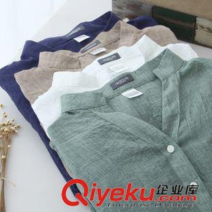2015夏季新品 廠家直銷2015夏裝新款防曬衣日系小清新寬松七分袖立領亞麻襯衣