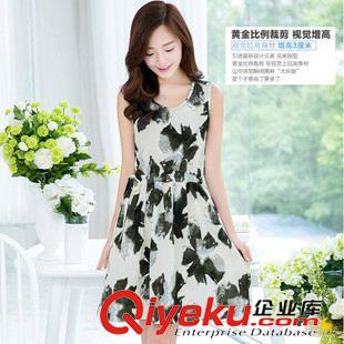 2015夏季新品 2015夏季新款印花復古民族風韓版顯瘦棉麻水墨畫無袖連衣裙