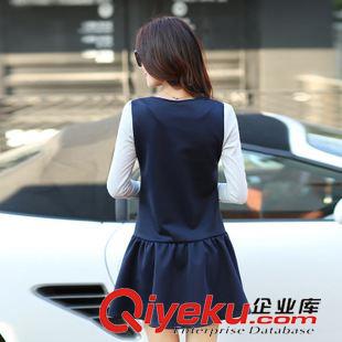 9月更新 2015秋裝新款韓版女裝紐扣拼接撞色連衣裙圓領修身長袖百褶裙