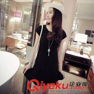 寬松大碼系列 2015夏季新款大碼女裝胖mm修身連衣裙韓版短袖純色荷葉邊裙原始圖片3