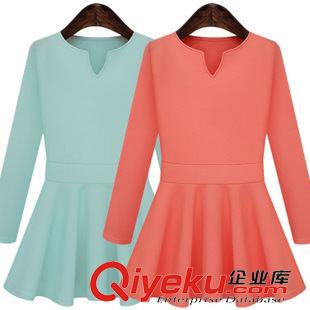 歐美風系列 歐美女裝2015新款V領時尚修身長袖連衣裙拼接顯瘦打底裙 裙子原始圖片3
