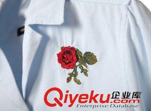 上衣專區(qū) 2015楊冪明星時(shí)尚機(jī)場(chǎng)同款 玫瑰花朵刺繡藍(lán)色長(zhǎng)袖襯衫襯衣女原始圖片3