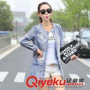 上衣專區(qū) 2015夏裝新款韓版女裝時(shí)尚印花中長(zhǎng)款牛仔外套女潮一件代發(fā)熱賣(mài)原始圖片3