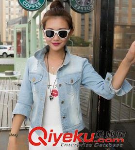 牛仔系列專區(qū) 短款長袖牛仔外套女2015新款韓版修身顯瘦百搭上衣磨破牛仔外套潮原始圖片2