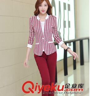 女士套裝 2015新款 韓版格子女裝小西服衛衣三件套修身運動套裝原始圖片2
