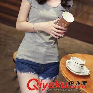 所有寶貝 純棉V領(lǐng)翻邊短袖T恤 女 夏原始圖片3