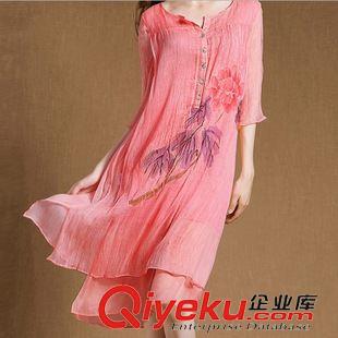 真絲系列 女短袖   2015新款夏裝顯瘦印花撞色連衣裙兩件套 雪紡