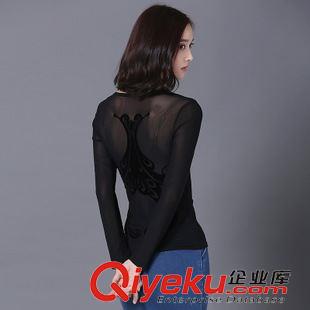 短袖/長(zhǎng)袖T恤 秋裝新款韓版修身女t恤大碼網(wǎng)紗打底衫長(zhǎng)袖性感上衣V領(lǐng)時(shí)尚小衫潮原始圖片3