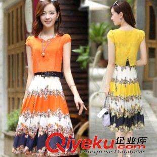 夏季連衣裙 2015夏季新款雪紡連衣裙女裝印花假兩件套長裙公主裙原始圖片3