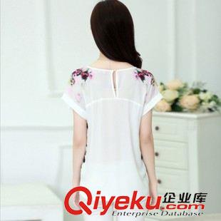 大碼女裝專區(qū) 2015夏裝新款 女裝圓領(lǐng)寬松印花條紋短袖雪紡衫大碼上衣潮原始圖片3
