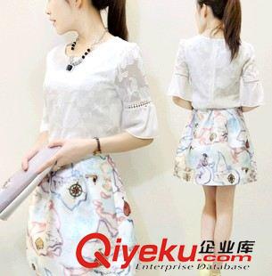 4月新款1期 2015春夏新款女裝兩件套高腰連衣裙 中袖圓領(lǐng)套裝蓬蓬a字裙女原始圖片3