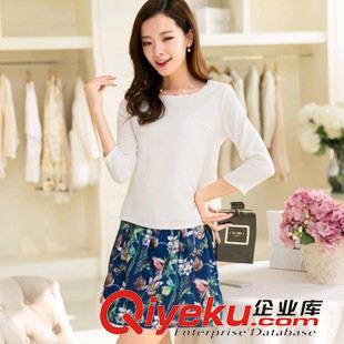 4月新款1期 2015新款春秋顯瘦印花套裝裙潮 中長款兩件套連衣裙女原始圖片2