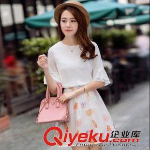 4月新款1期 2015新款春秋顯瘦印花套裝裙潮 中長款兩件套連衣裙女