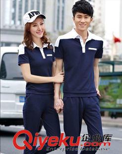 3月新款 2015新款男女情侶運動休閑套裝 透氣短袖長褲情侶套裝班服原始圖片3