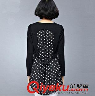 大碼女裝 2015春裝新款大碼女裝 胖mm莫代爾拼接修身長袖圓點T恤前短后長原始圖片3