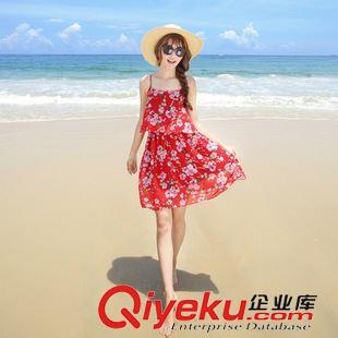 連衣裙 2015吊帶雪紡連衣裙夏季新款女裝修身顯瘦碎花波西米亞沙灘短裙潮