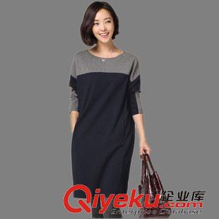 胖mm      孕婦裝 2015韓國時尚修身刺繡拼接蕾絲打底裙中長款寬松大碼長袖連衣裙女