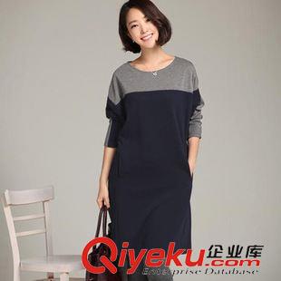 胖mm      孕婦裝 2015春季新品韓國時尚修身長袖打底裙寬松大碼拼接中長款連衣裙女原始圖片2