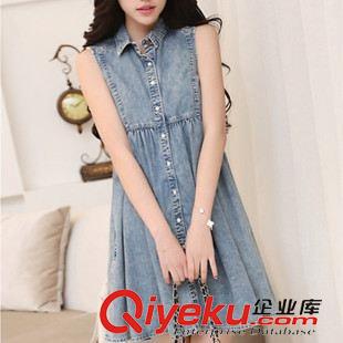 胖mm      孕婦裝 歐洲站2014秋裝新款女裝高腰無(wú)袖棉牛仔連衣裙時(shí)尚氣質(zhì)修身公主裙原始圖片2