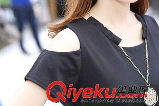 6月18號(hào)新款 胖mm夏季韓版新款加肥加大碼女裝顯瘦修身中長(zhǎng)款露肩短袖連衣裙子原始圖片3