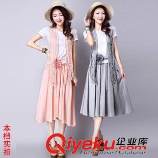 6月18號(hào)新款 歐洲站夏季新款連衣裙女修身甜美披肩T恤大擺長(zhǎng)裙三件休閑套裝潮原始圖片3