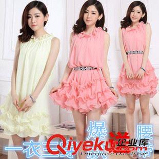 5月18號新款 韓國夏季胖MM女裝百搭顯瘦無袖孕婦裝裙 寬松大碼純色雪紡連衣裙原始圖片2