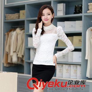 5月18號(hào)新款 2015春季新款時(shí)尚韓版釘珠波點(diǎn)珍珠領(lǐng)修身顯瘦長(zhǎng)袖蕾絲衫打底衫女原始圖片2