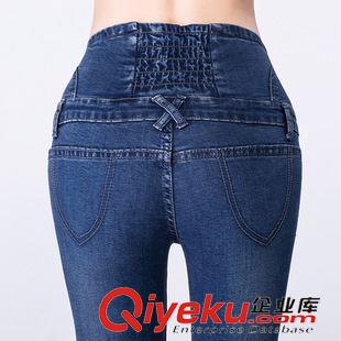 5月8號(hào)新款 2015韓國時(shí)尚朋克修身顯瘦小腳鉛筆褲 彈力排扣高腰薄款牛仔褲女原始圖片3
