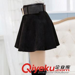 5月8號新款 秋冬新品時尚韓版仿麂皮絨百搭優雅短裙純色顯瘦皺褶高腰半身裙女
