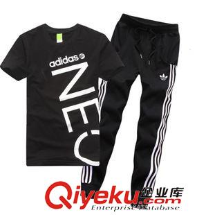 套裝 批發(fā)男裝休閑套裝 男士健身運(yùn)動(dòng)服學(xué)生跑步短袖T恤微信代理長(zhǎng)褲子原始圖片2