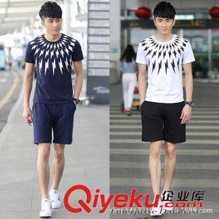 套裝 批發(fā)男裝夏季短袖套裝 休閑男士運(yùn)動棒球衣健身潮男薄款開衫T恤白