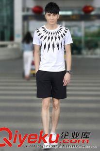 套裝 夏裝新品男士休閑短袖套裝 時尚炫彩潮男短袖T恤沙灘短褲青少年t原始圖片2