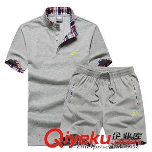 套裝 廠家直銷男裝短款套裝 男士運(yùn)動(dòng)服純棉立領(lǐng)短袖T恤 青年針織短褲原始圖片2