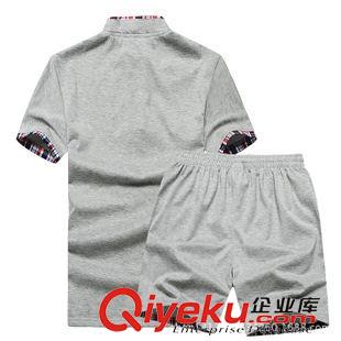 套裝 廠家直銷男裝短款套裝 男士運(yùn)動(dòng)服純棉立領(lǐng)短袖T恤 青年針織短褲原始圖片3